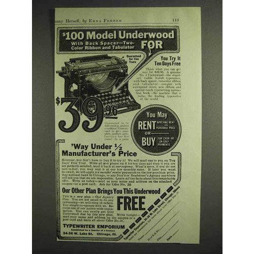 1917 Typewriter Emporium Ad - Model No. 4 Underwood