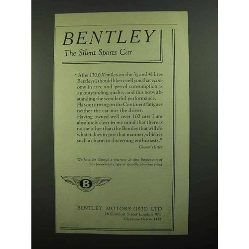 1939 Bentley Motors Car Ad - The Silent Sports Car