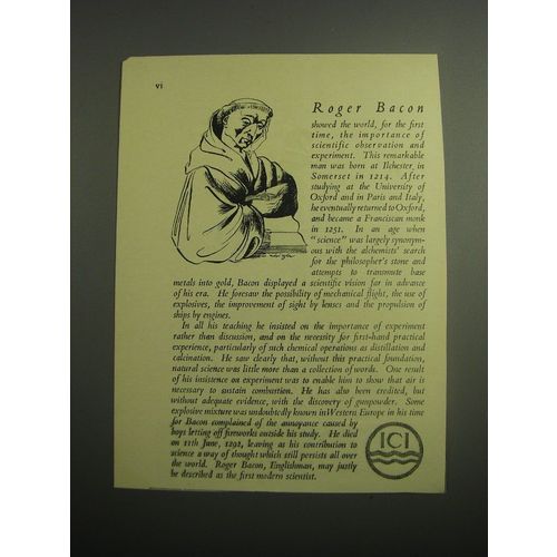 1948 ICI Chemicals Ad - Roger Bacon