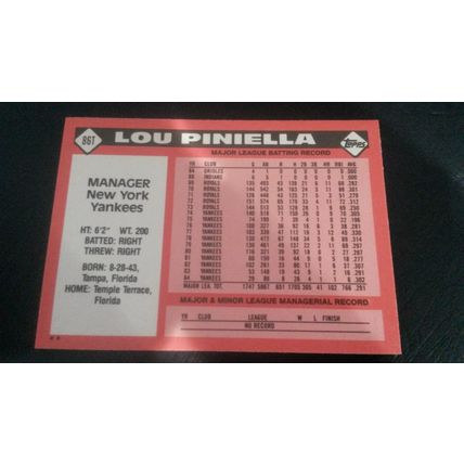 1986 Topps Traded Card # 086T Lou Piniella Excellent (5) New York Yankees