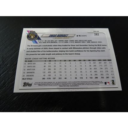 2021 Topps Card # 282 Omar Narvaez Near Mint (7) Milwaukee Brewers