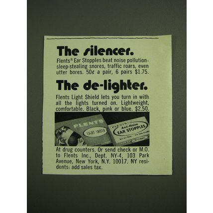 1971 Flents Ear Stopples and Light Shield Advertisement - The silencer