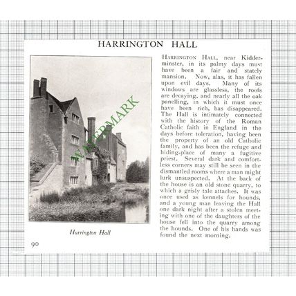 Harrington HARVINGTON Hall Kidderminster - c.1930s Cutting