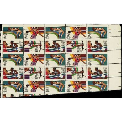 2051a, Misperforation ERROR PL# Block of 25 Stamps 13¢ Olympics - Stuart Katz