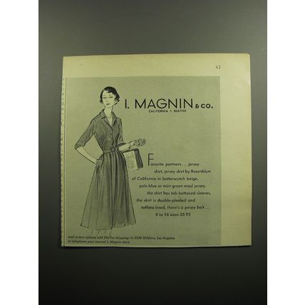 1957 I. Magnin Rosenblum of California Dress Ad - Favorite Partners
