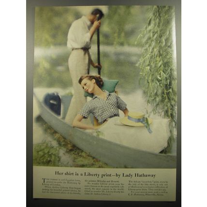 1957 Hathaway Shirts Ad - Her shirt is a Liberty print - by Lady Hathaway