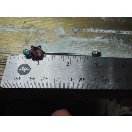 Vintage Turtle Hat Stick Pin Faux Turquoise and Montana moss agate