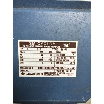 NEW CNHMS1-6095YC-17 Sumitomo TC-FX Sm-cyclo 6000 1HP Induction Motor,TA