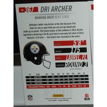 2014 Score DRI ARCHER (Steelers) Rookie Card #367
