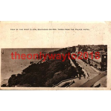West Cliffs from Palace Hotel, Southend on Sea, Essex, Postcard 1915