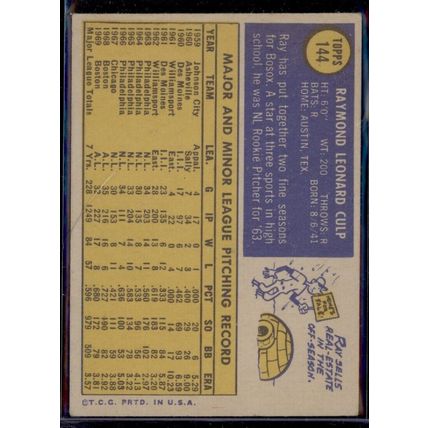 1970 Topps #144 Ray Culp Very good
