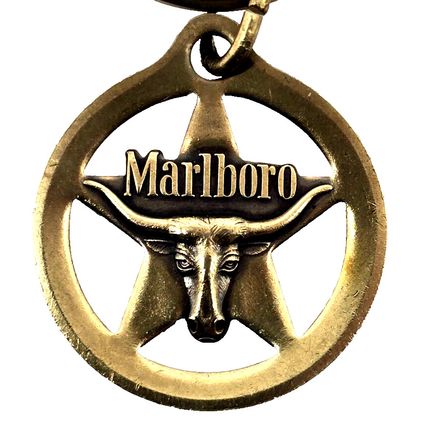 Vintage MARLBORO Keychain Longhorn Steer Star Logo Fob Advertising Cigarettes
