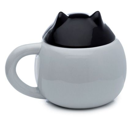 Black Cat Liddded Mug with Grey Base 11.5 CM Ceramic Gift TablewareFeline Meow