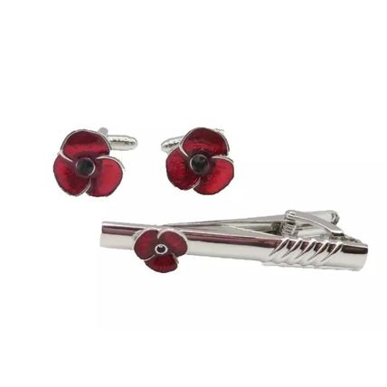 Equilibrium Red Flower Cufflinks & Tie Pin Set Boxed Male Jewellery