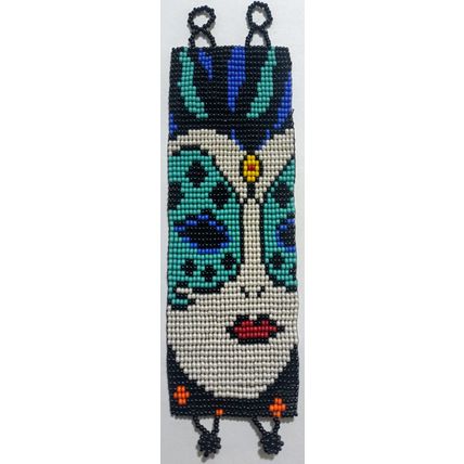 Traditional Huichol Art. Mexico Glass Seed Beads Bracelet. Carnival Mask