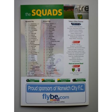NORWICH CITY v BRISTOL CITY Championship 20/10/2007