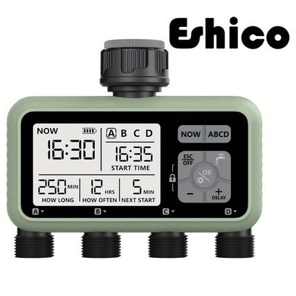 4 Outlet Sprinkler Timer, Water Timer, Programmable Garden Hose Timer with Rain