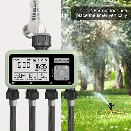 4 Outlet Sprinkler Timer, Water Timer, Programmable Garden Hose Timer with Rain
