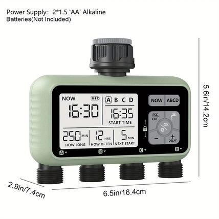 4 Outlet Sprinkler Timer, Water Timer, Programmable Garden Hose Timer with Rain