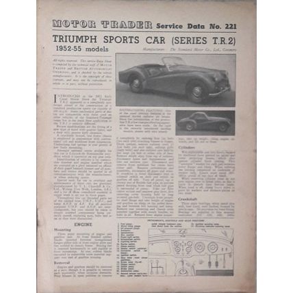 TRIUMPH TR2 1952-55 Motor Trader Service Data Brochure No. 221