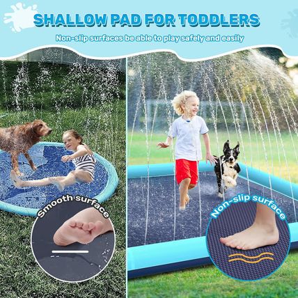 127'' Splash Pad for Dogs, Non-Slip Sprinkler for Kids, Square Splash Pad for Ki