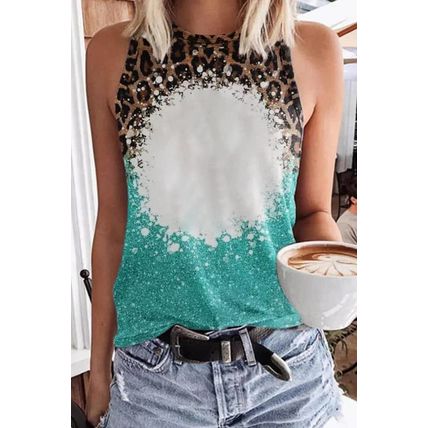 Light Blue Bleached Leopard Tie-dye Print Tank Top
