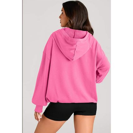 Bonbon Solid Kangaroo Pocket Half Zipper Oversized Hoodie