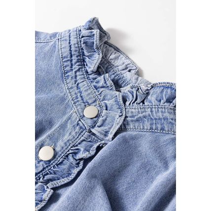 Beau Blue Ruffled Long Sleeve Buttoned Denim Shirt