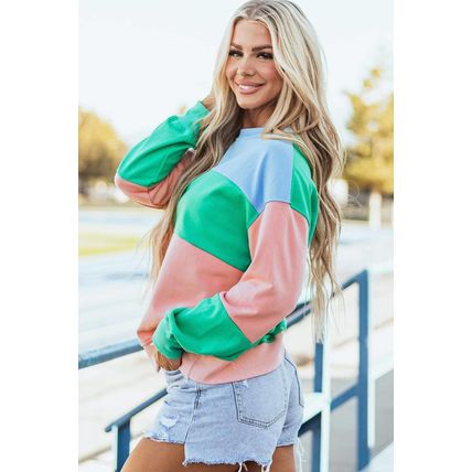 Blossom Colorblock Patchwork Drop Shoulder Sweatshirt