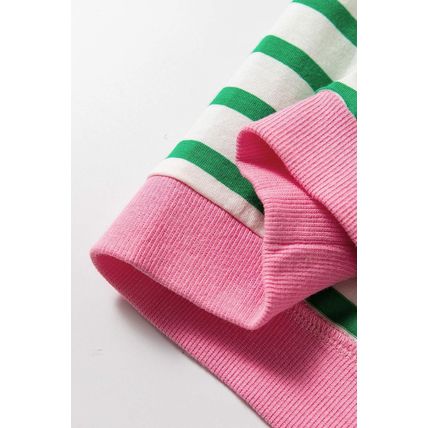 Bright Green Striped Contrast Edge Long Sleeve Top