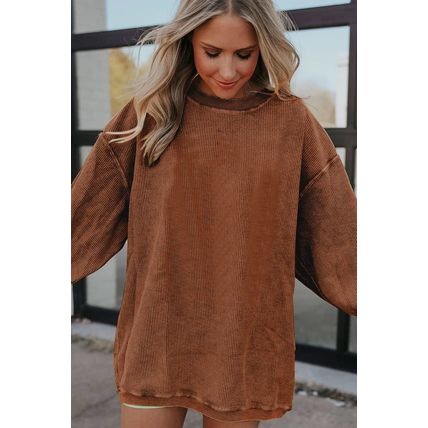 Chestnut Ribbed Corduroy Oversized Sweatshirt