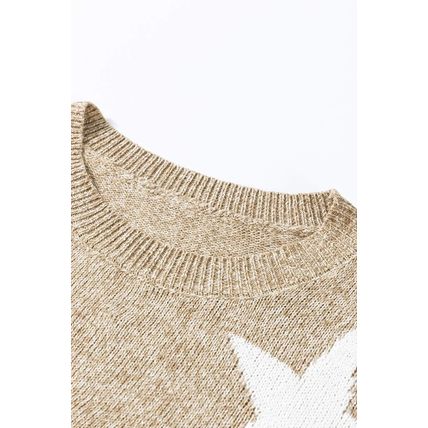 Khaki Star Pattern Drop Shoulder Plus Size Sweater