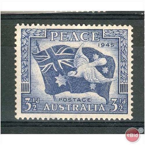 Australia stamps 1946 - SG214 blue - 3½d Dove & Australian Flag - MH