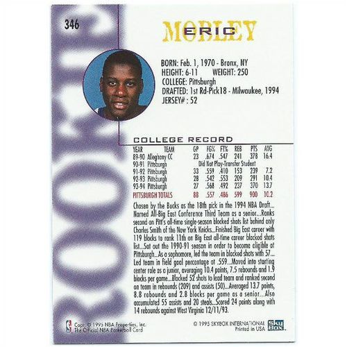 1994-1995 Hoops - #346 - Eric Mobley RC