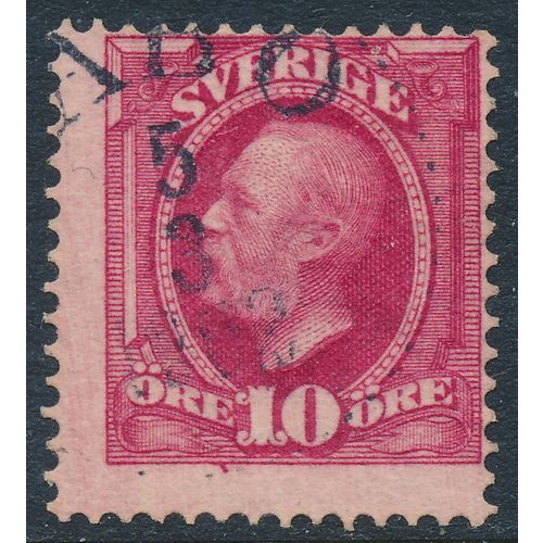 Sweden Facit 54v/Scott 58v, 10ö carmine Oscar II, F used PLATE FLAW