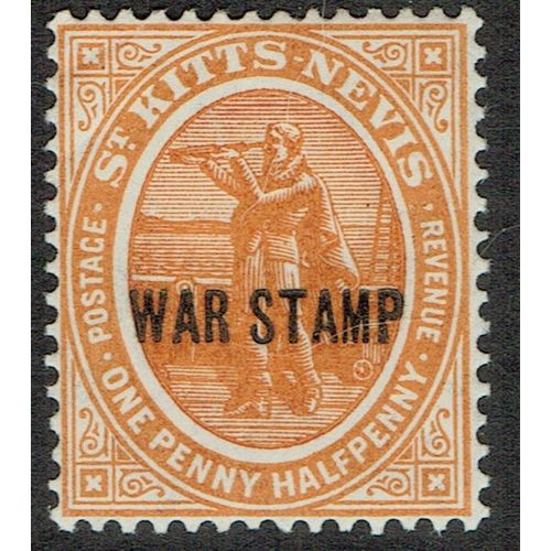 St. Kitts Nevis 1918 War Stamp 1 ½d Orange SG23 MM