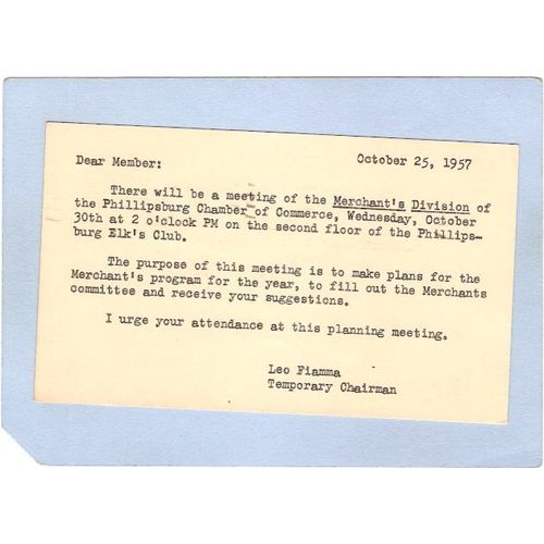 New Jersey Phillipsburg Notice Of Meeting Of Merchants Division Of Phillip~2922