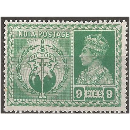 India 1946 SG278 9p Yellow-Green Victory Mounted Mint . .. .