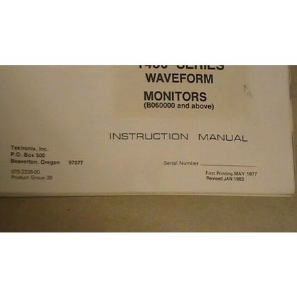 TEK Tektronix 1480-Series Waveform Monitors (B060000 and Above) Instr. Manual