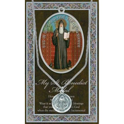 St. Benedict Pewter Medal Necklace with Embossed Prayer Pamphlet