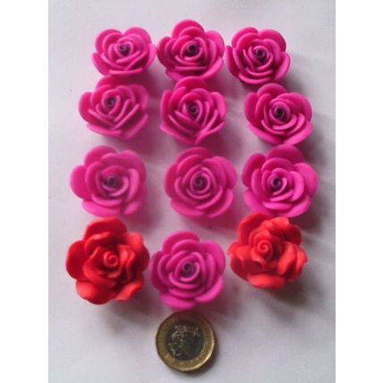Polymer clay flower beads, 30mm, pack of 12, pink/red, crafts, hobbies etc