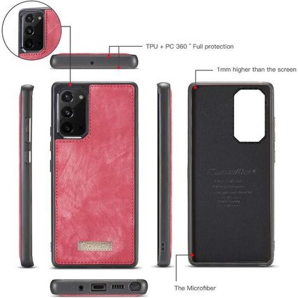 AKHVRS Handmade Premium Cowhide Leather Wallet Case for Galaxy Note 20-RED-NEW