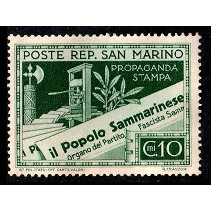 San Marino 1943 Paper Production 10c MNG Stamp