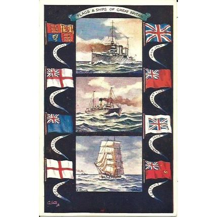 FLAGS & SHIPS OF GREAT BRITAIN Tuck Oilette Postcard (3188)