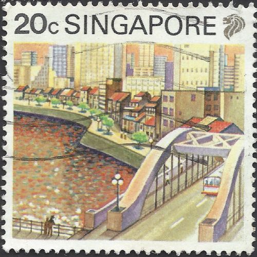 SINGAPORE, BRIDGE, Singapore River, brown 1990, 20c, #4
