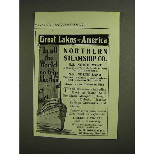 1907 Northern Steamship Co. Ad - Great Lakes
