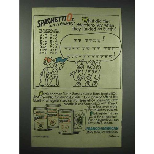 1985 Franco-American SpaghettiOs Ad - Martians Say
