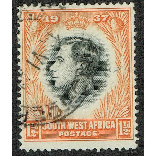 South West Africa 1937 Coronation 1 ½d Black and Orange SG99 FU