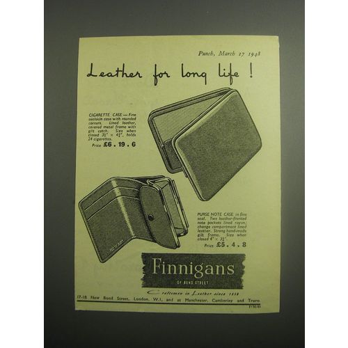 1948 Finnigans Cigarette Case and Purse Note Case Ad - Leather for long life