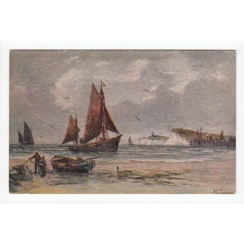 Coastal Scene Artist Signed Oil Effect Art Postcard 812